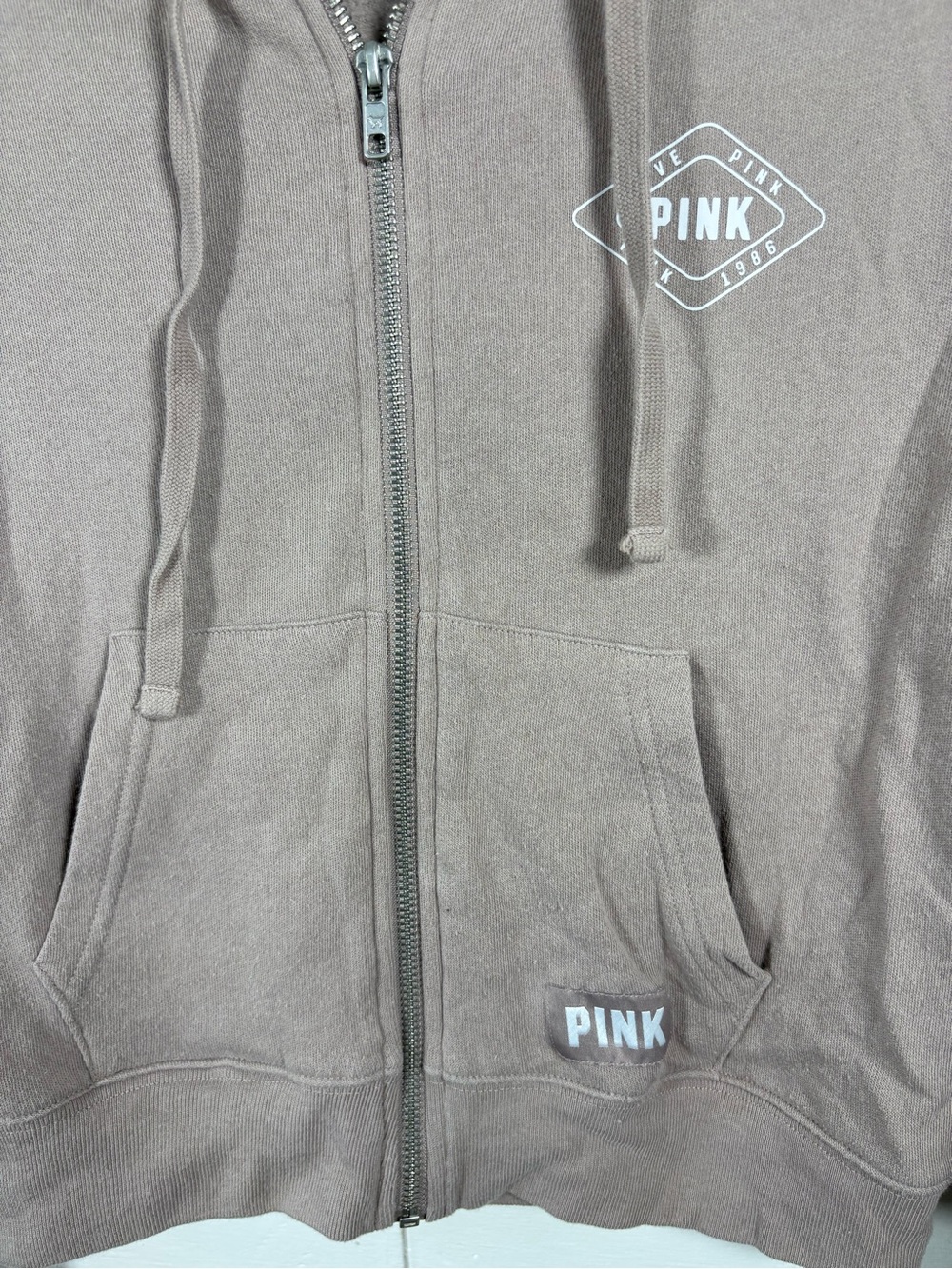 PINK Victoria’s Secret Cropped Zip Hoodie Brown Size S - Picture 2 of 9